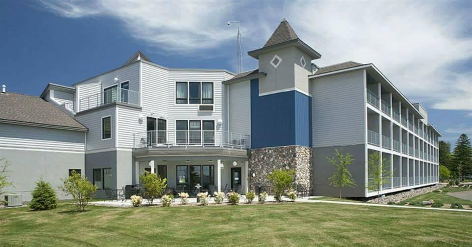 gray blue condominium finished green grass